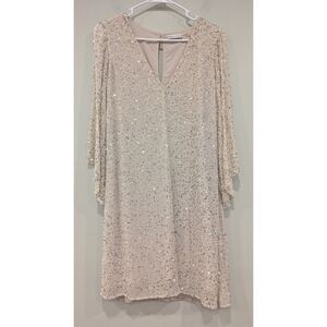 Alice + Olivia Cream Sequin V-neck Keyhole Back Dress Size Medium